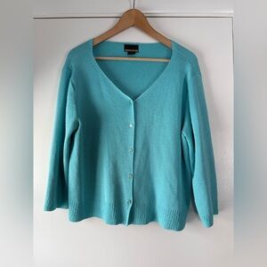 Sigrid Olsen Sport Teal Blue Green Pointelle Trim Detail Knit Cardigan Sweater